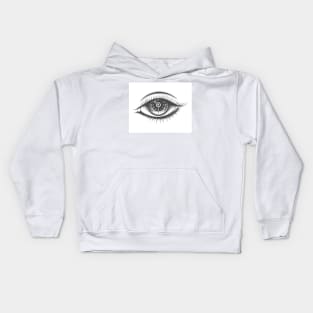 Hand Drawn Human Eye with Clock face Kids Hoodie